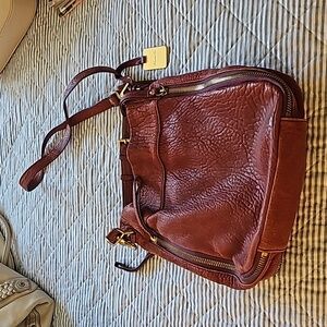 Raspberry leather bag.